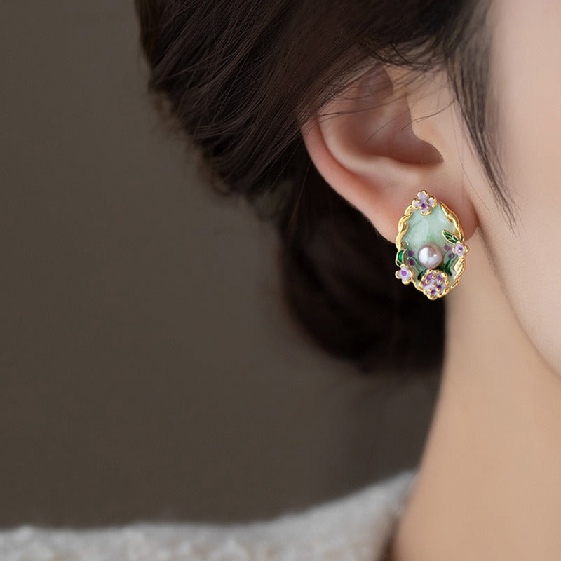 Floral Pearl Accent Stud Earrings