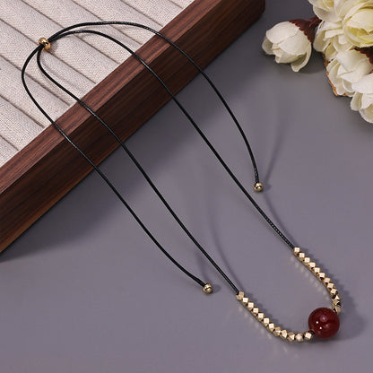 Red Bead Cord Necklace