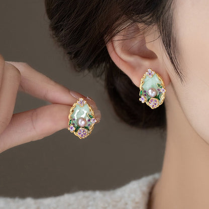 Floral Pearl Accent Stud Earrings