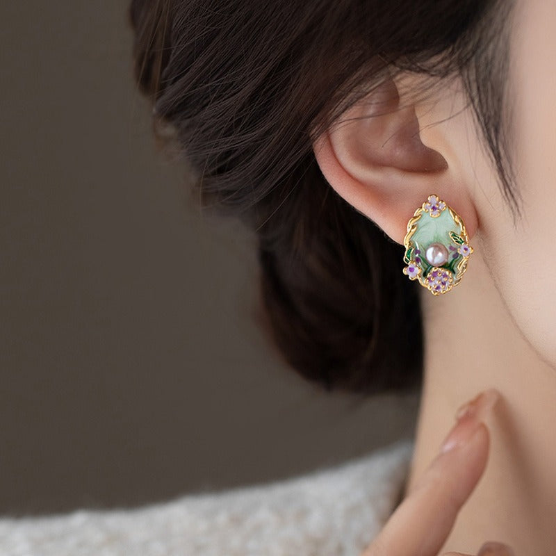 Floral Pearl Accent Stud Earrings