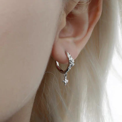 Geometric Star Drop Hoop Earrings