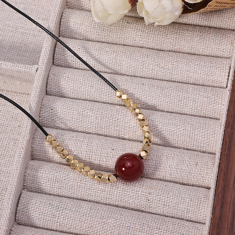 Red Bead Cord Necklace