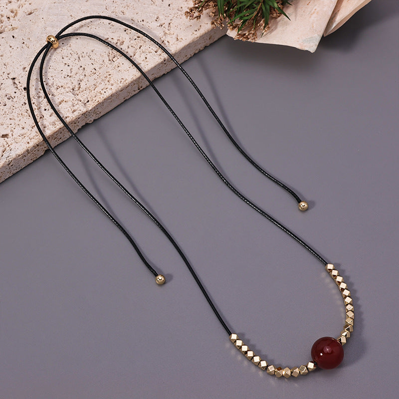 Red Bead Cord Necklace