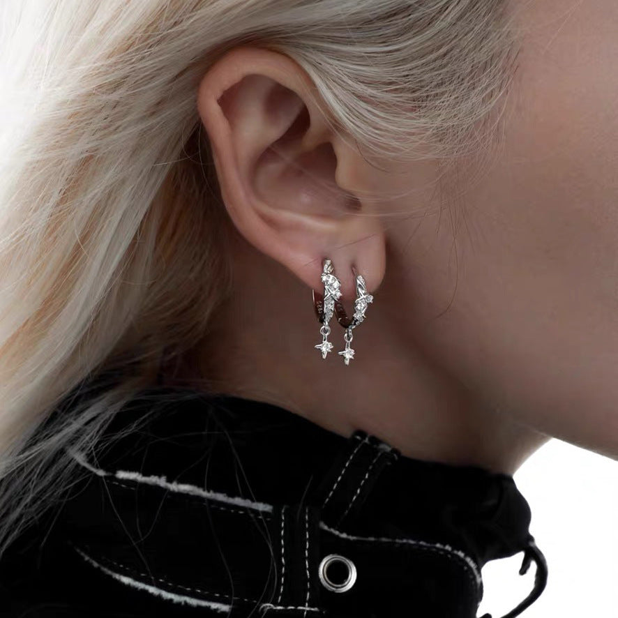 Geometric Star Drop Hoop Earrings