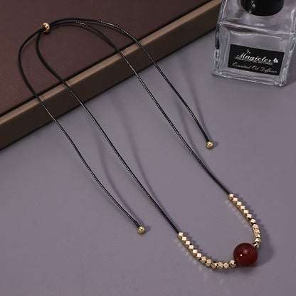 Red Bead Cord Necklace