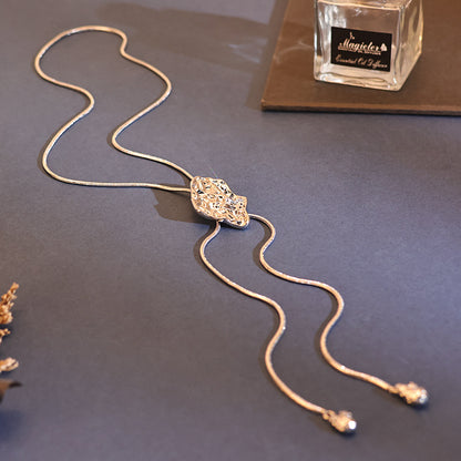 Textured Pendant Long Chain Necklace