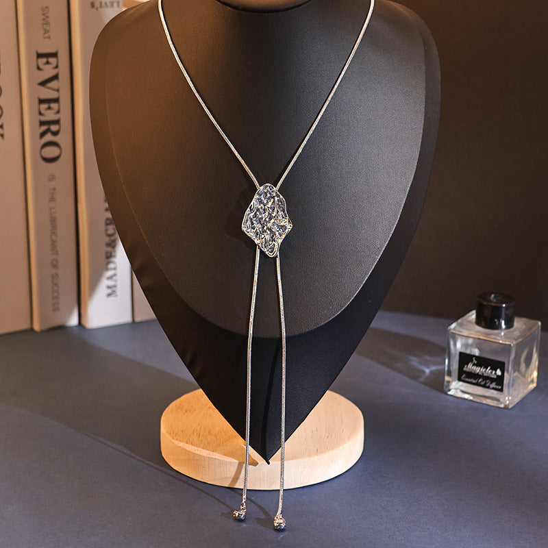 Textured Pendant Long Chain Necklace