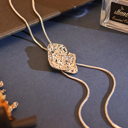 Textured Pendant Long Chain Necklace