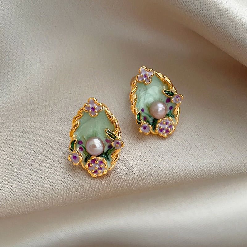 Floral Pearl Accent Stud Earrings