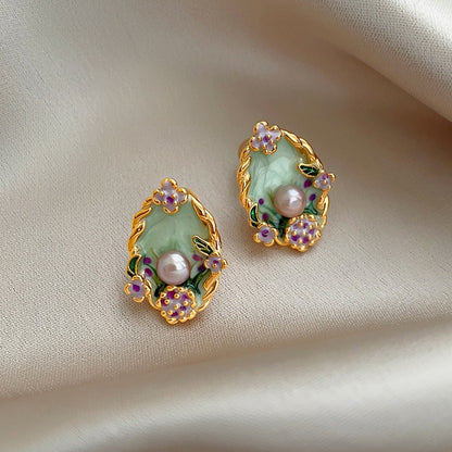 Floral Pearl Accent Stud Earrings
