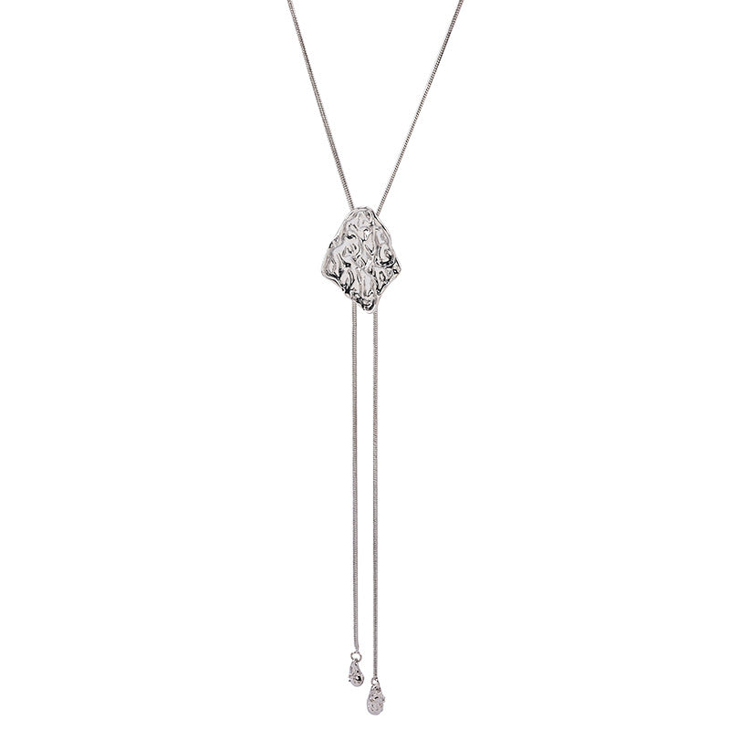 Textured Pendant Long Chain Necklace