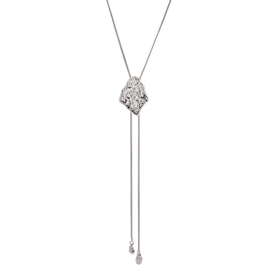 Textured Pendant Long Chain Necklace