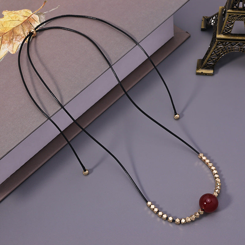 Red Bead Cord Necklace