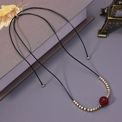 Red Bead Cord Necklace